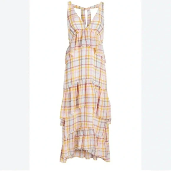 Cinq à Sept Astor V-neck Tiered Plaid Print Maxi Dress - Picture 8 of 13